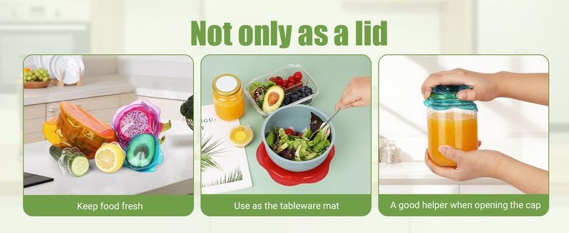 CuLiDing Kitchen Food Storage Silicone Lids - Reusable Flexible Bowl Lids for Cups or Square Containers, Fridge and Microwave Safe, Mixed Sizes, 6PCS