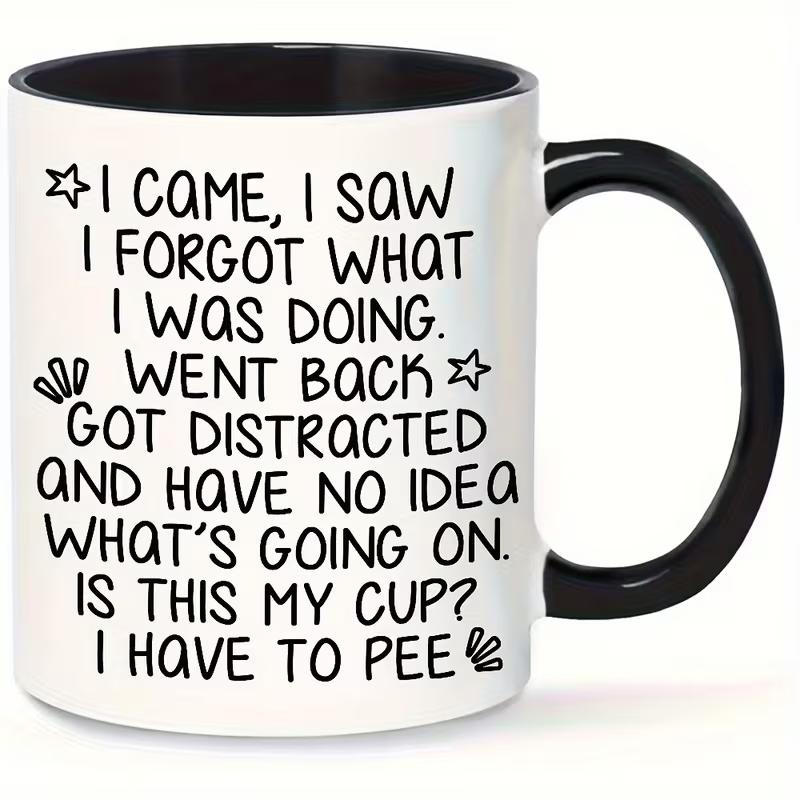 1pc Funny FORGETFUL Elderly Comic Mug - Ceramic Coffee Cup with "I Came & I Saw..." Funny Face, Suitable for Hot/Cold Drinks, Gift for Seniors, Birthday or Holiday Gifts