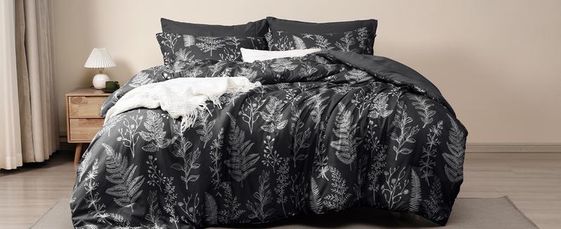 PHF Soft Printed Comforter Set, 3 counts/set Lightweight Botanical Floral Reversible Comforter with 2 Pillow Shams for All Seasons