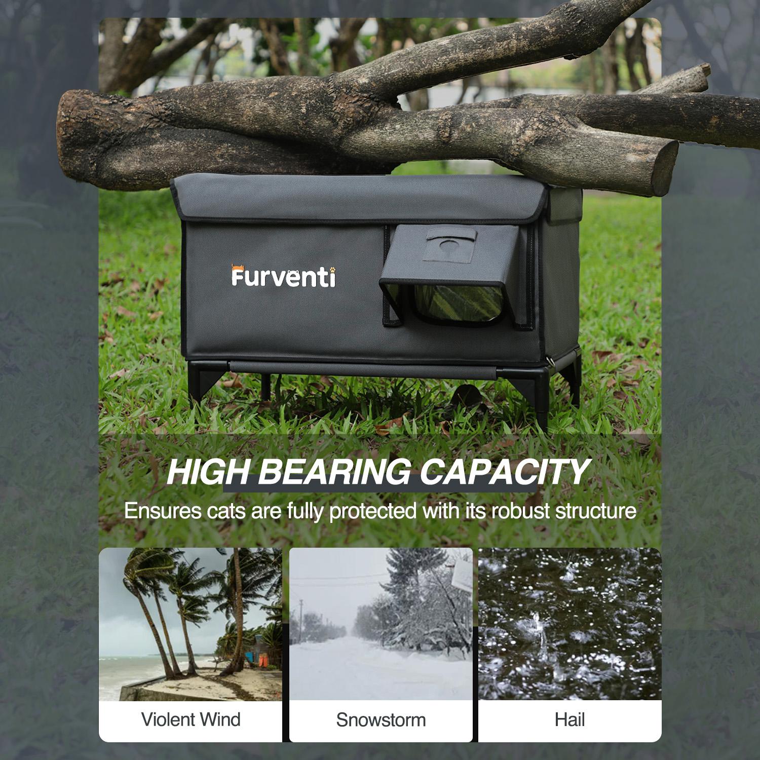 Outdoor Heated Cat House in Winter,Extremely Insulated & Weatherproof,Elevated Feral Cat Shelter with Waterproof Eaves & Escape Door for Outside Stray Barn Cat