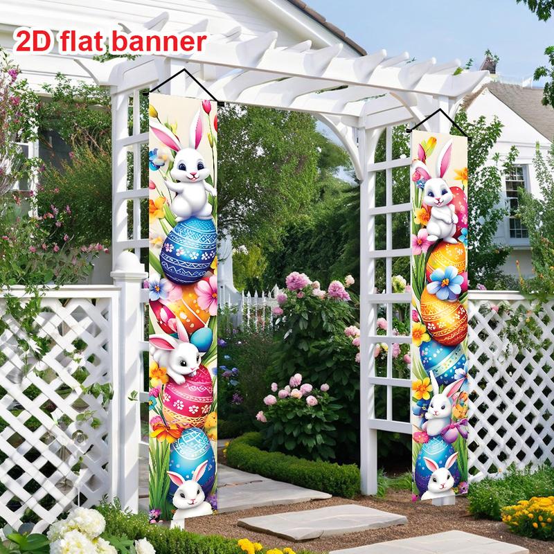 1 pair of Easter Happy Porch Banner set, 11.8x70.8 inches, featuring Happy rabbit and Easter egg designs, Easter and spring door decorations, suitable for both indoor and outdoor use, perfect for front porch, terrace, and garage