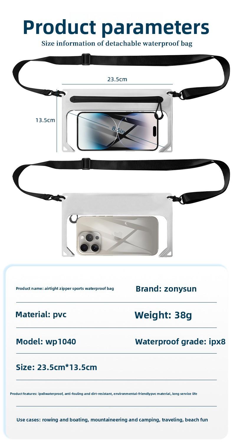 Airtight Zipper Waterproof Waist Bag, PVC Portable Touchscreen Phone Bag for Outdoor Camping and Swimming