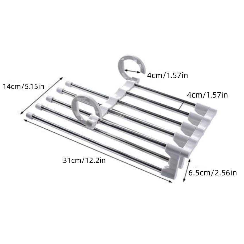 1 multi-layer pants rack, plastic and stainless steel storage rack, saving space for organizing wardrobes, wardrobes, bedrooms, suitable for pants, jeans, scarves
