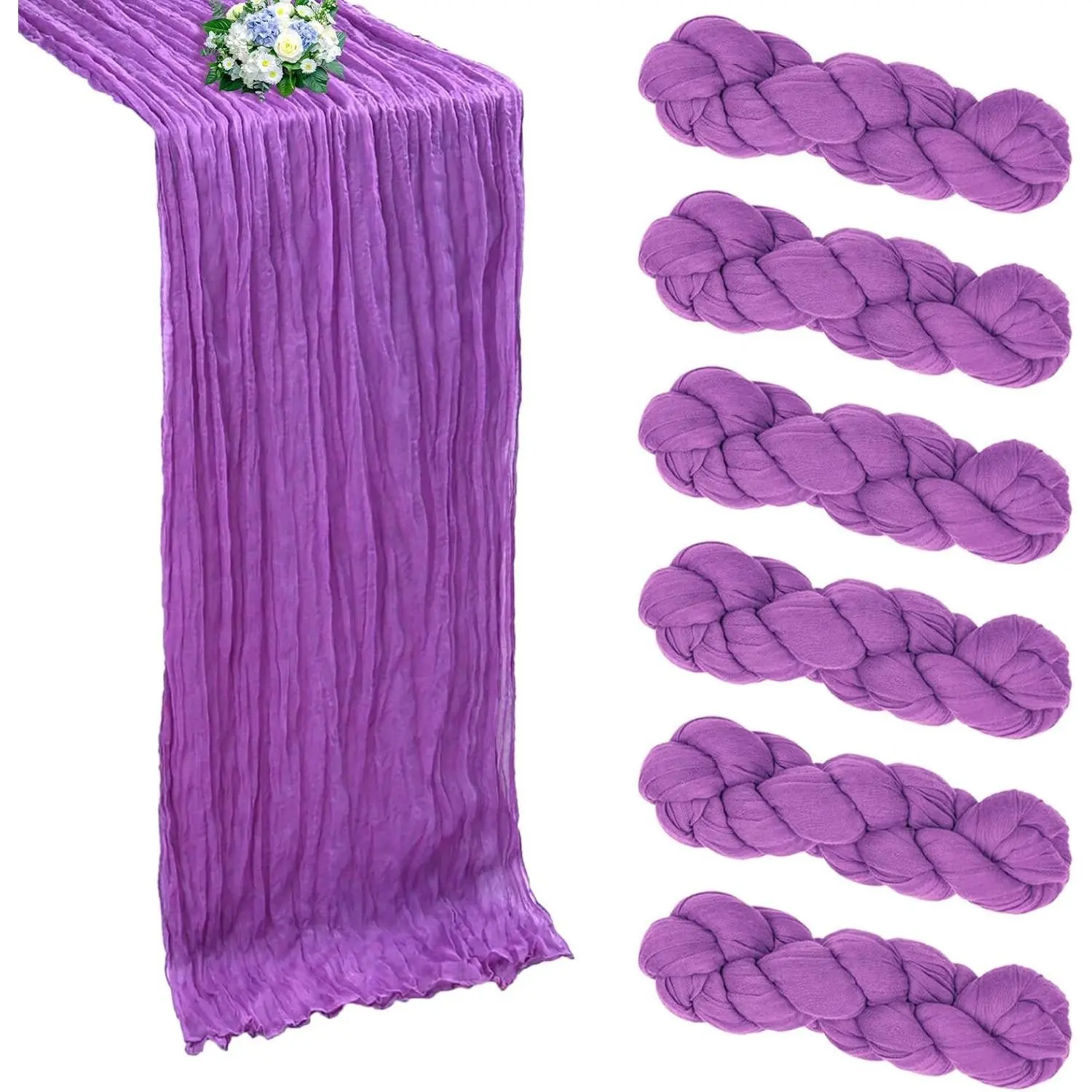 6 Pack Purple Cheesecloth Table Runner 10FT Boho Cheese Cloths Gauze Fabric Table Runners 120 Inch Rustic Sheer for Summer Wedding Birthday Party Baby Shower Holiday Home