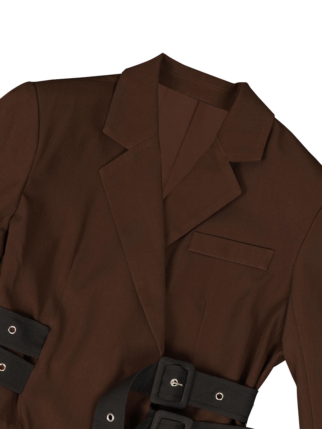 Women's Side Tie Waist Patchwork Long Sleeve Fitted Blazer Jacket, Fall Fashion, Elegant Office Wear, Casual Outerwear, Womenswear