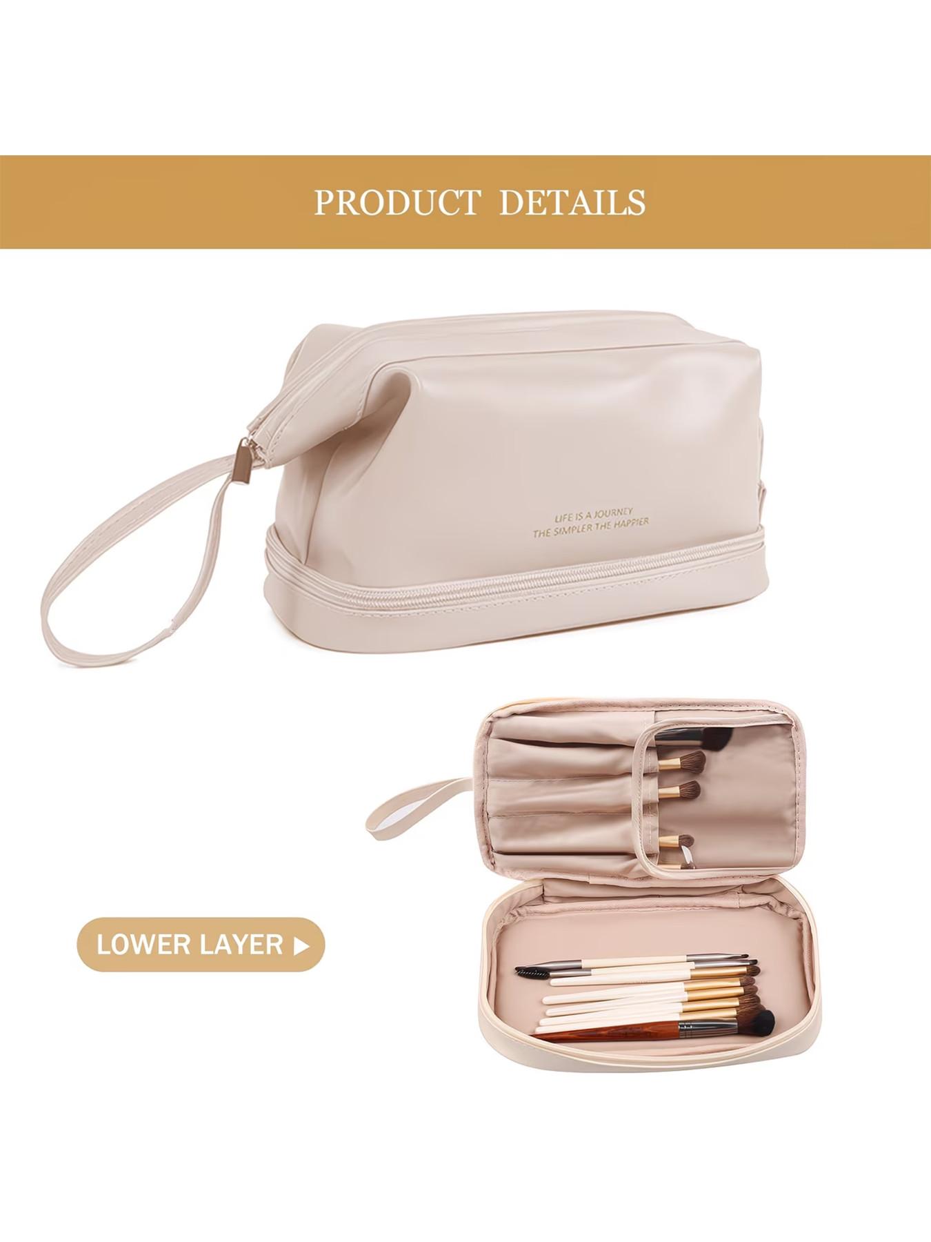 Fashion Cloud Shape Dual Layer Makeup Bag, Large Capacity Portable Travel Cosmetic Case, Ideal for Makeup Brushes, Skincare, Bathroom Essentials