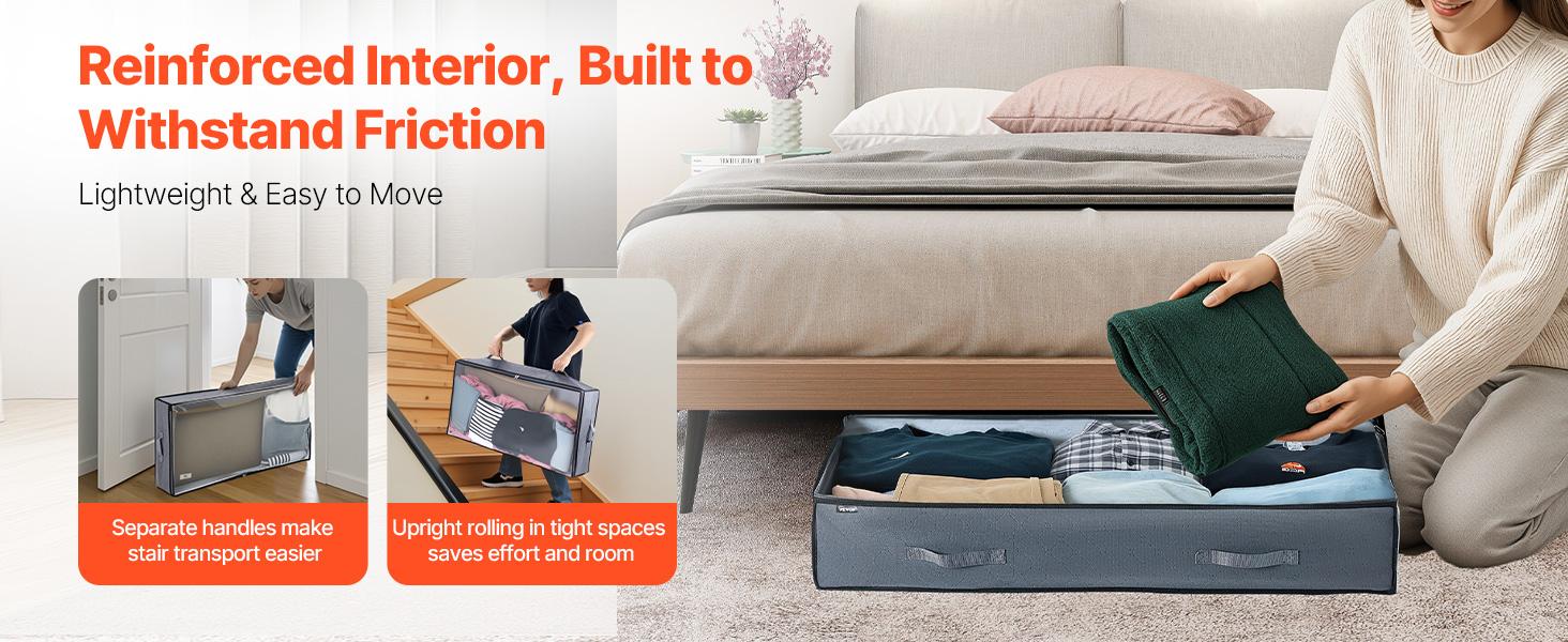 VEVOR Under Bed Storage with Clear Lids, 39.2x 19.7x 7.1 Inch, 90L Large Underbed Clothes Storage Containers, Low Profile Under Bed Drawer Shoe Organizer Bins Box for Blanket Shoe Bedroom, 4 Pack