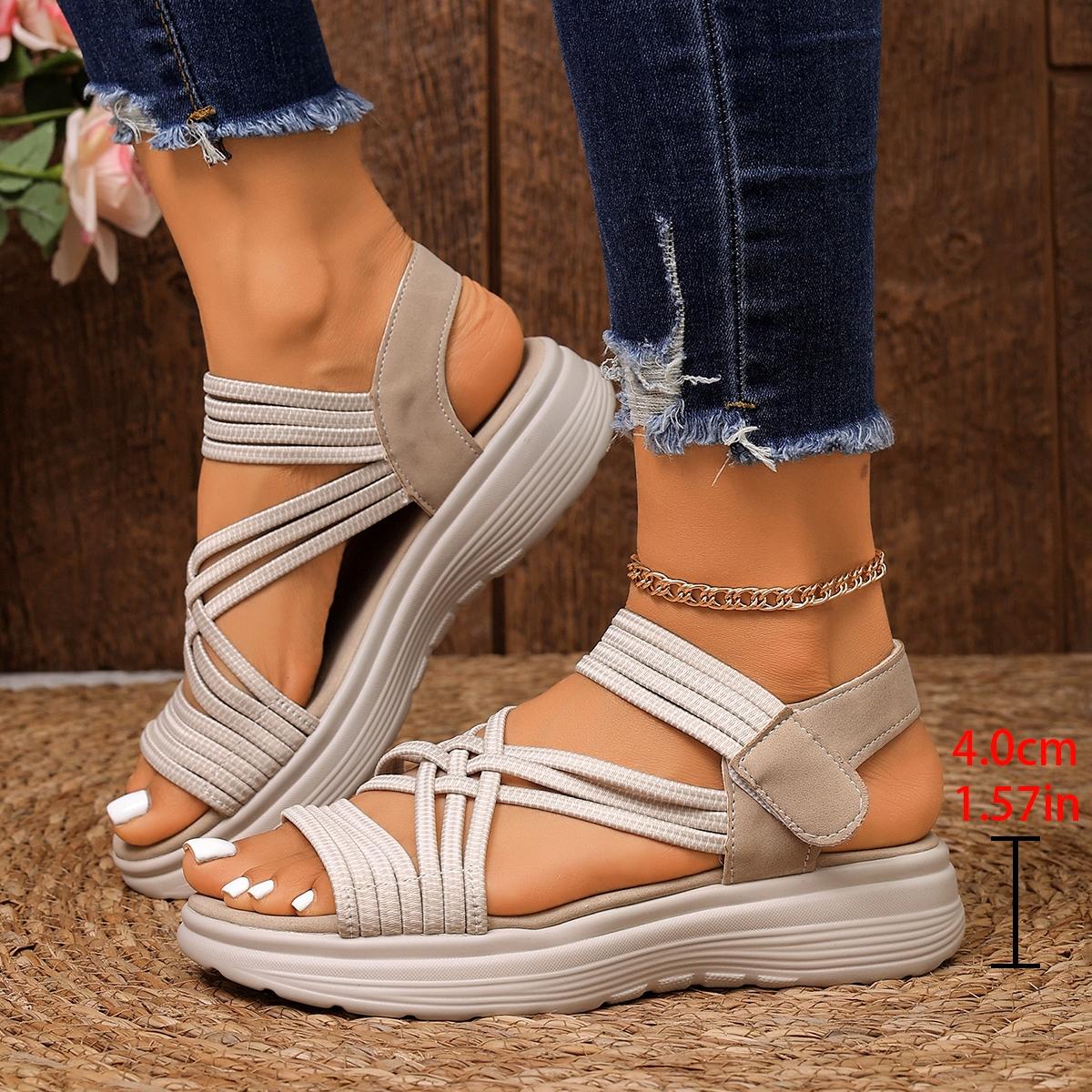 Lightweight elastic platform sandals, casual sports sandals, breathable and comfortable flat shoes, non-slip for pregnant women, vacation beach shoes