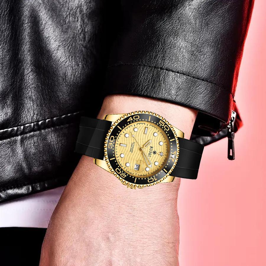 RUIQI Rotatable Dial Luminous Pointer Scale Mechanical Watch Men's Sports and Casual Watches