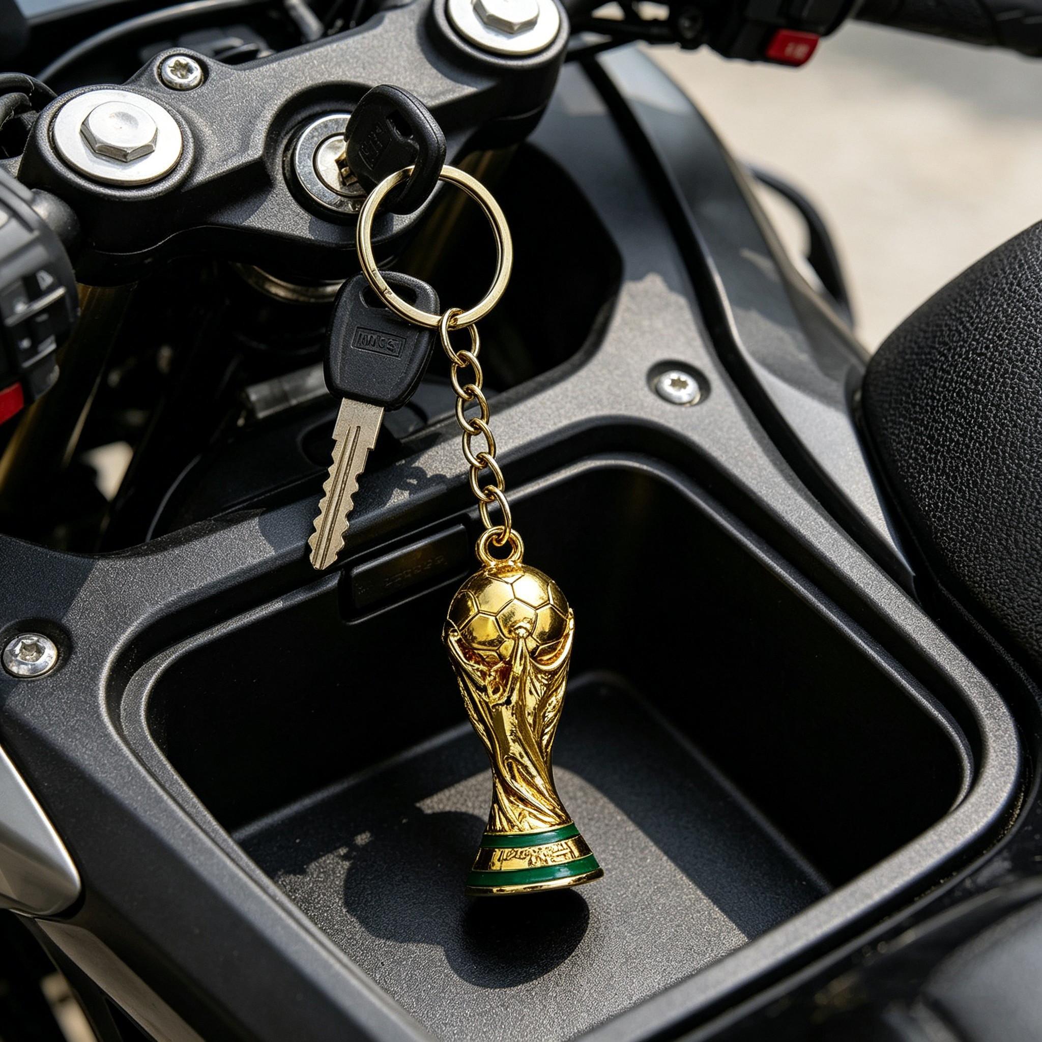 1pc 2026 World Cup Trophy Keychain, 3D Mini Replica Key Ring, Football Fan Souvenir Gift, Car Key Accessory, Backpack Charm for Soccer Lovers . Gold Plated Football Trophy Charm, Soccer Fan Gift, Car Key