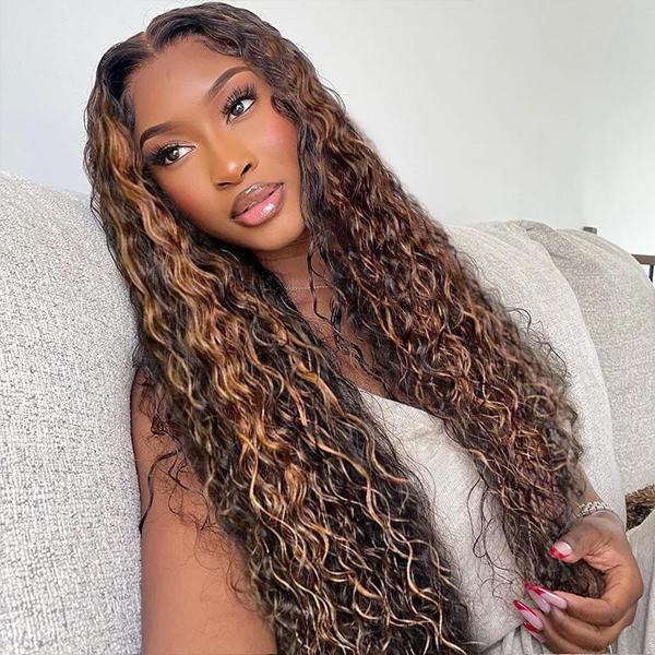 [26 Inch Only $140] STERLY 200% Density Burgundy / Natural Color 13x6 Lace Frontal Human Hair Deep Wave Wig Ombre Color Water Wave Wig 99J Curly Wigs #FB30 Highlight Pre Plucked Pre Cut Beginner Friendly Wig Smooth HD Transparent Lace Wig