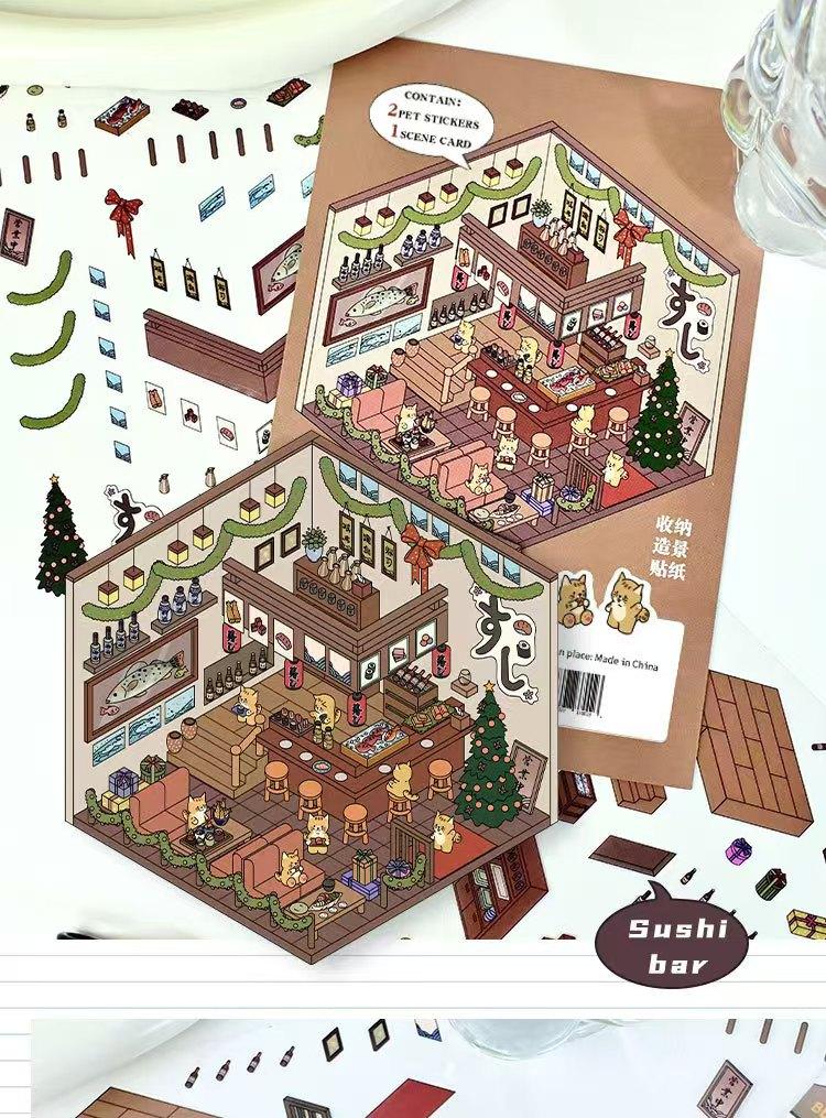 3D DIY Miniature Sticker Kit: 4 Enchanting Scenes (Pink Cottage, Penguin Ice Cream & More) + Free Tweezers | ASMR Crafting, Phone Case Decor, Creative Adult Home Gift