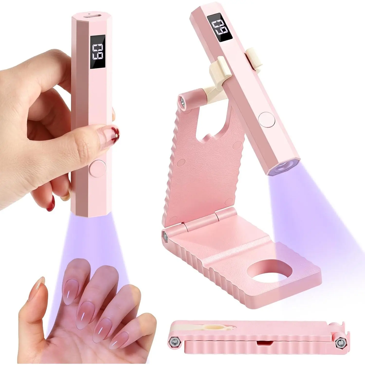 Handheld UV Light for Gel Nails, Mini Portable Cordless UV Pen Light for Nails with Stands and LCD Display, Fast Flash Curing Nail Dryer for Home Salon & DIY Manicure