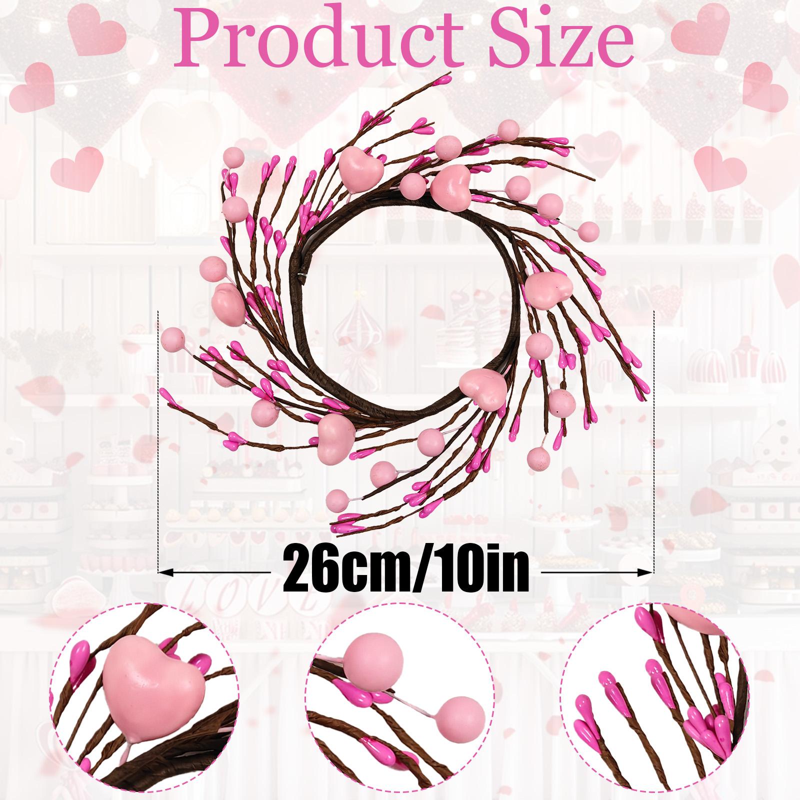 10-inch Valentine's Day wreath candlestick with small wreaths featuring red and pink hearts; suitable for dining table, window, and home Valentine's Day decorations, Home Decor Ornaments