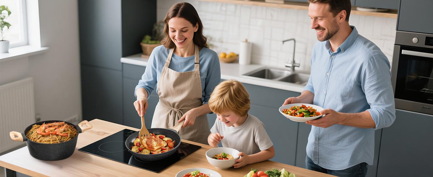 SODAY 12 Pcs Pots and Pans Set Non Stick Kitchen Cookware Sets Nonstick Induction Cookware Black Granite Cooking Set with Frying Pans, Saucepans, Silicone Shovel Spoon & Tongs (NO PFOS, PFOA) dealsforyoudays cookware