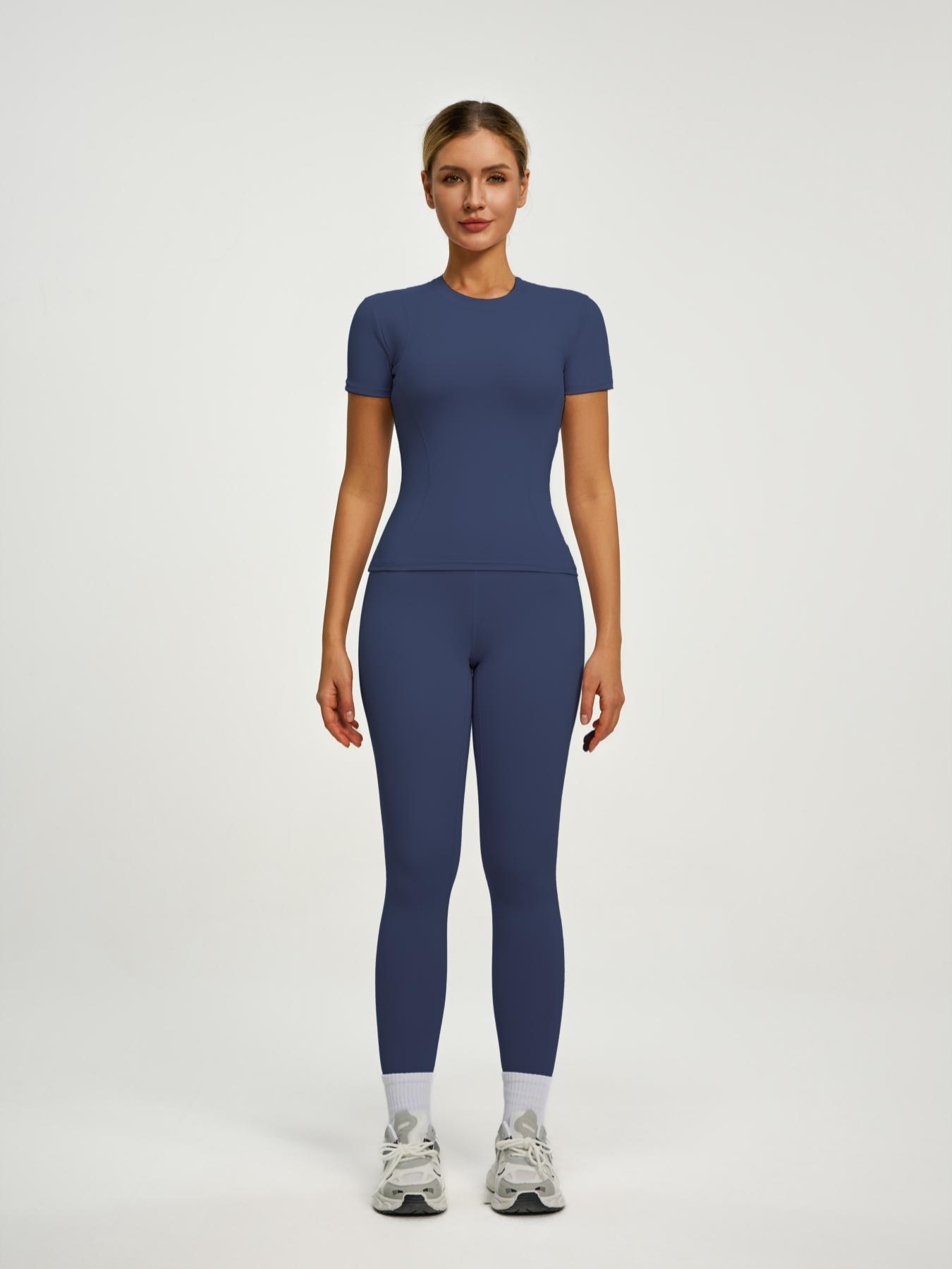 Women's Short Sleeve Yoga Set, High Waist Leggings & Tight Top Two-Piece, Gym Yoga Outfit, Ideal for Fitness, Running, Gym Workouts