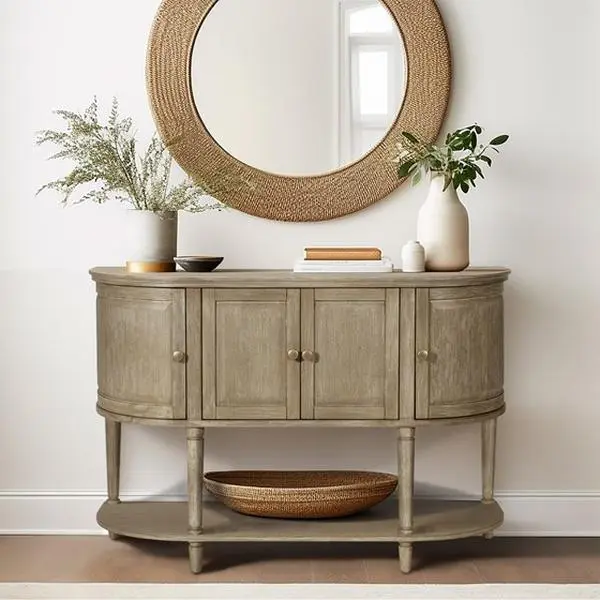 ARCH Accent Cabinet with Lower Shelf, Storage Cabinet with Open Shelf, Modern Sideboard Cabinet for Living Room, Bedroom, Hallway, Entryway, Office, Sturdy Wooden Cabinet with Display Shelf, Multi-Purpose Storage Cabinet, Home Furniture Organizer