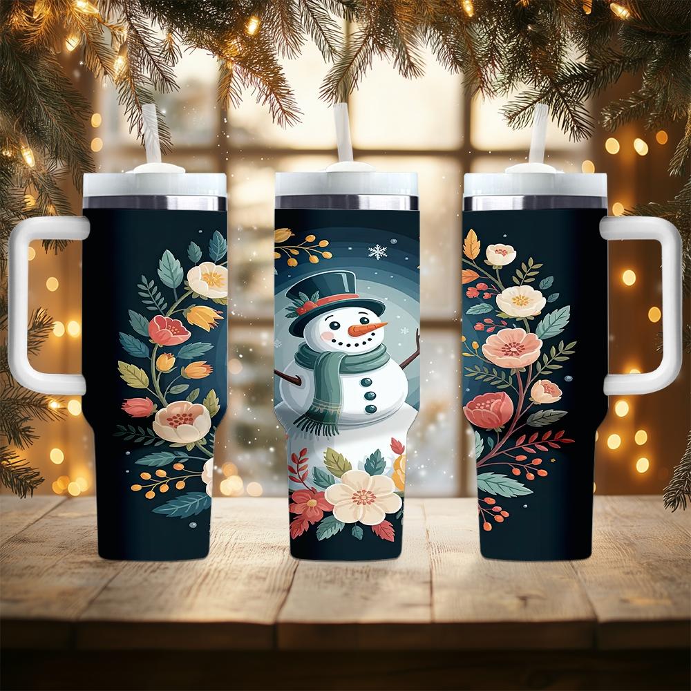 1pc Christmas water bottle, cartoon snowman, portable insulated stainless steel straw cup with handle, car mug, outdoor mug, travel mug, cup - Christmas, Valentine's Day, Mother's Day gift, back-to-school gift (straw inside the cup).