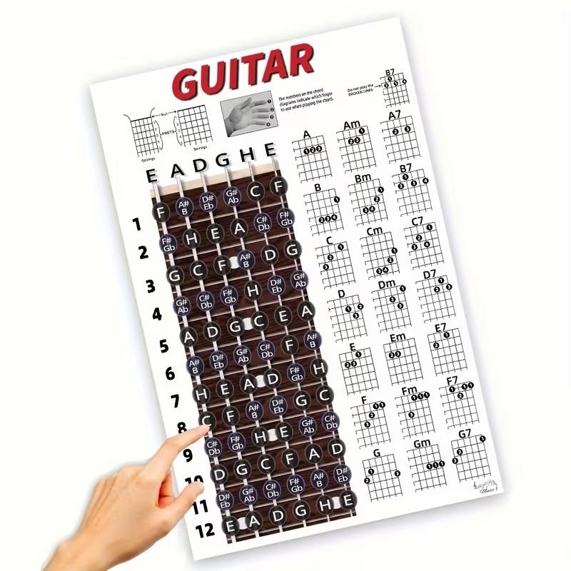 Guitar Chord and Fretboard Note Chart Stickers, Beginner Teaching Poster, Includes Chord and Note Stickers, 17 Inches X 11 Inches