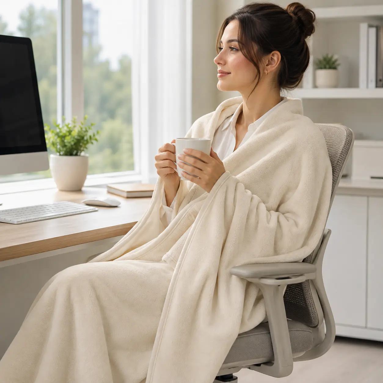 Soft Fleece Office Blanket, Cozy Lightweight Lap Throw for Desk, Couch, Home Office and Travel