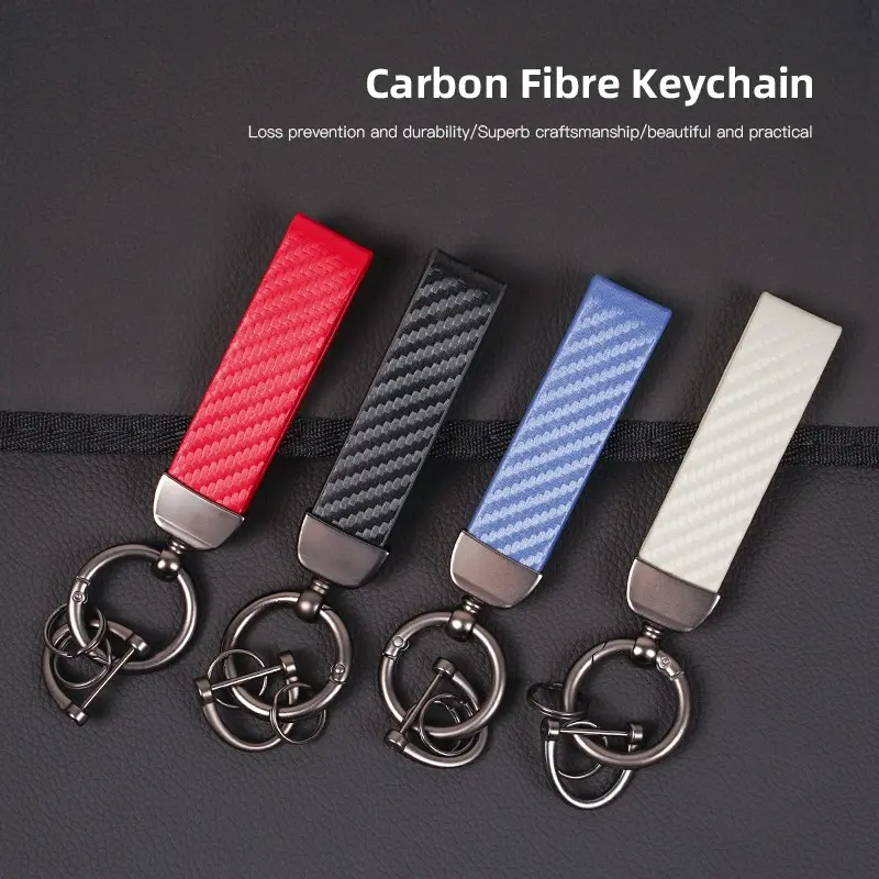 Carbon Fiber Textured Leather Keychain Motorcycle Keyring Car Key Holder For Chevrolet Corvette Montana TrailBlazer Silverado Traverse Camaro Suburban Equinox Bolt Cruze Malibu Colorado Trax SS Spark Captiva Onix Spin Impala Cobalt
