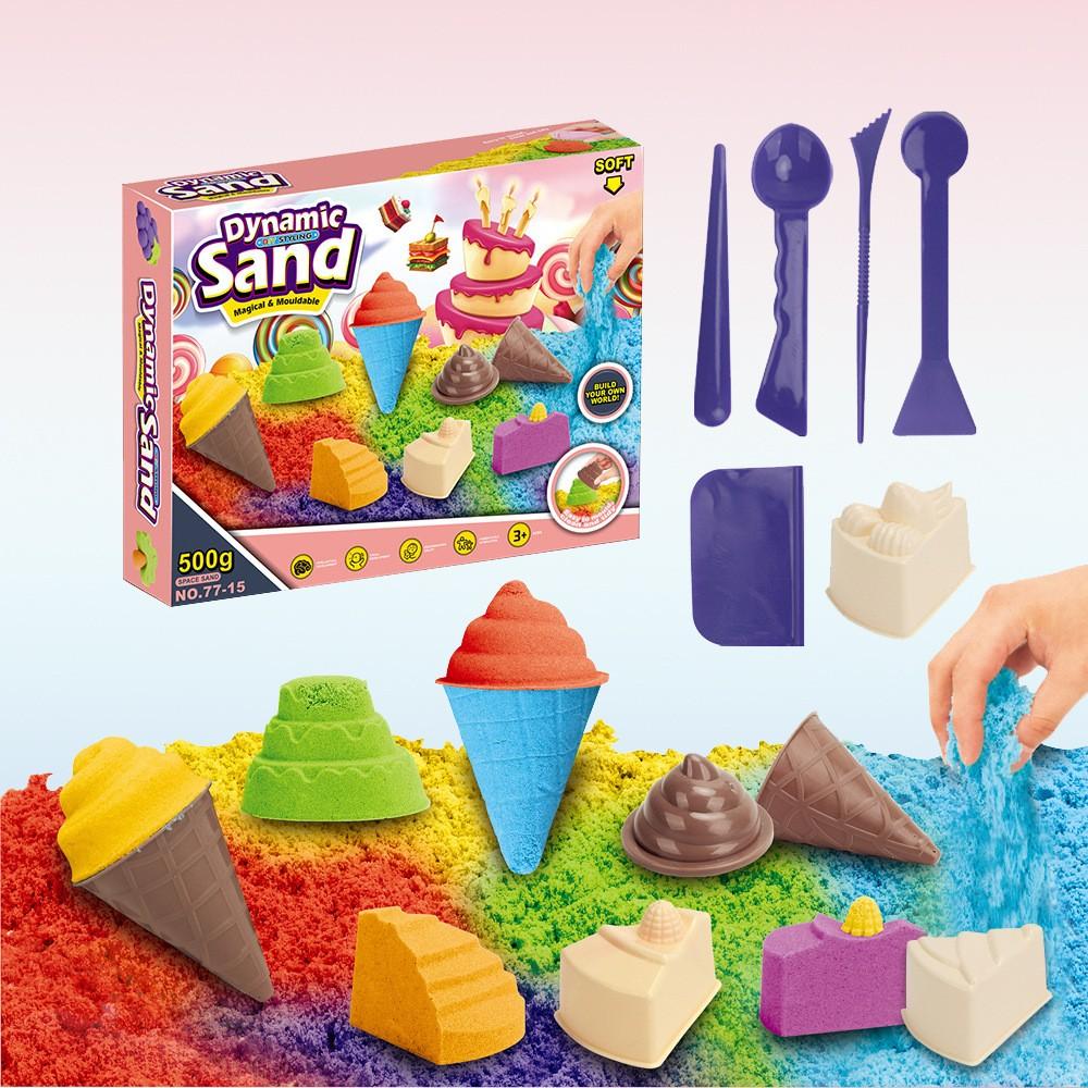 Easter Sandbox Playset, Sensory Space Sand Kit with Fruit Ice Cream Molds, Stress Relief Toy