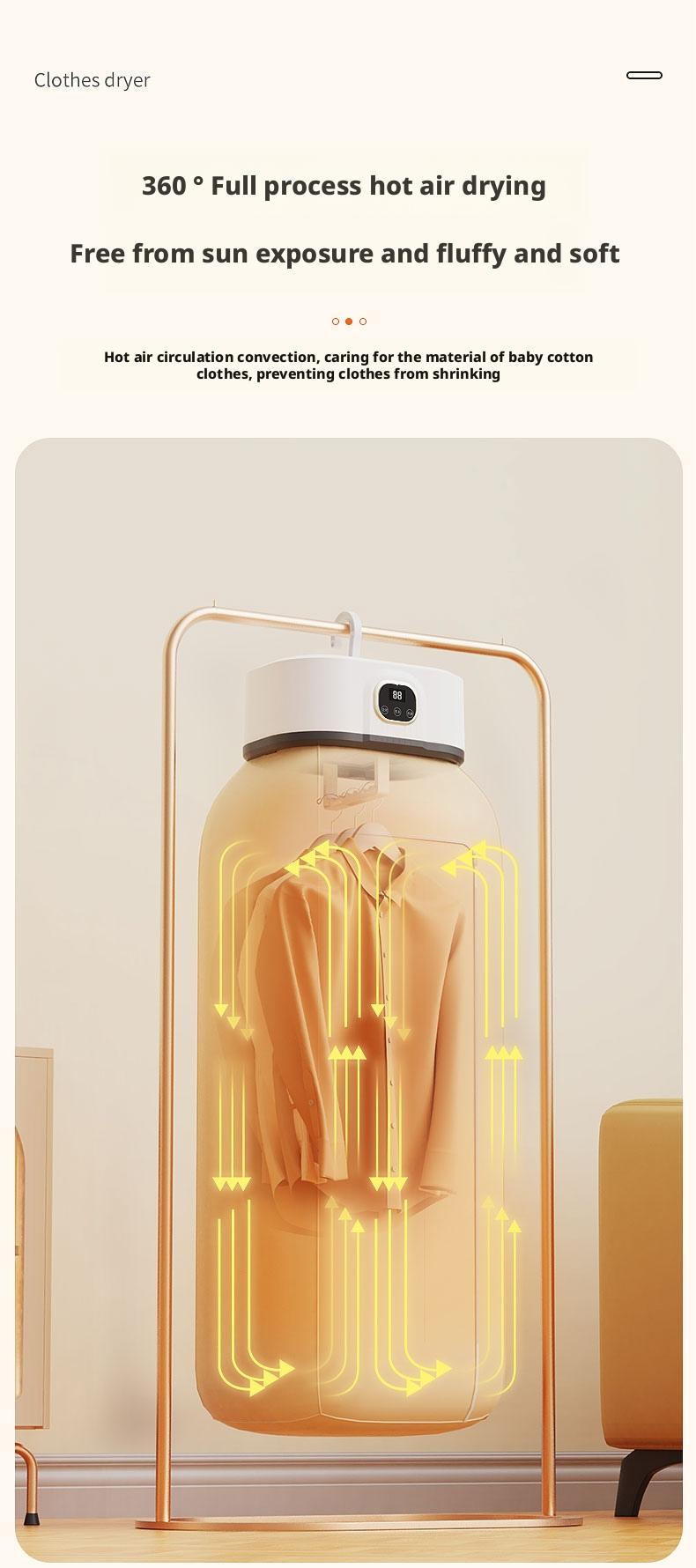 Folding Electric Clothes Dryer, Sterilizer and Dryer, Smart Fast Drying with Timer, Portable and Compact Design for Home, Dorm, Travel, RV Use