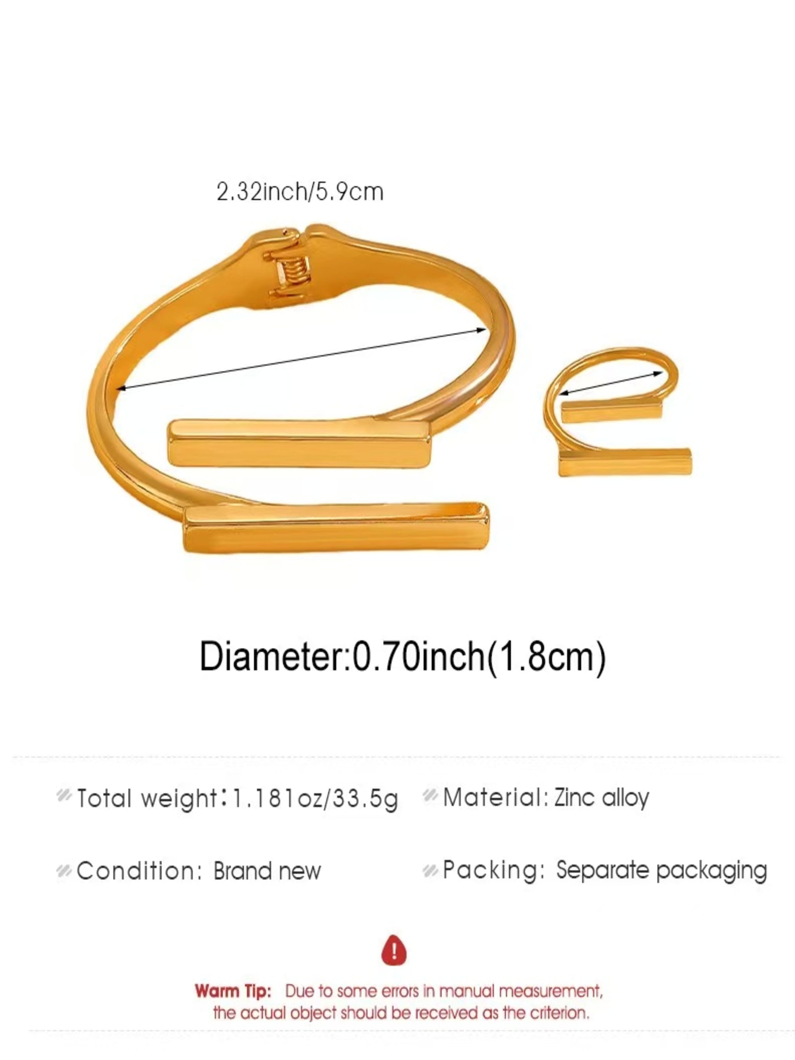 Minimalist Geometric Linear Gold-Plated Bracelet & Ring Set, Luxe Versatile Jewelry for Daily Commute & Date Nights