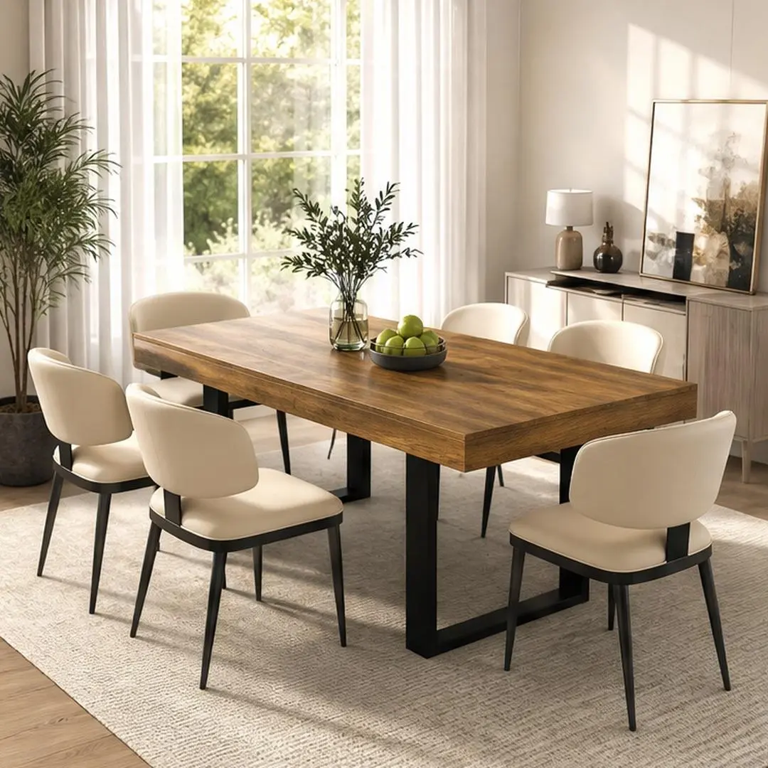 Extendable Rectangular Dining Table for 6-10 People, Aged Wood Effect Black Brown Finish, 160-200 cm, Particle Board, Indoor Dining Room Furniture