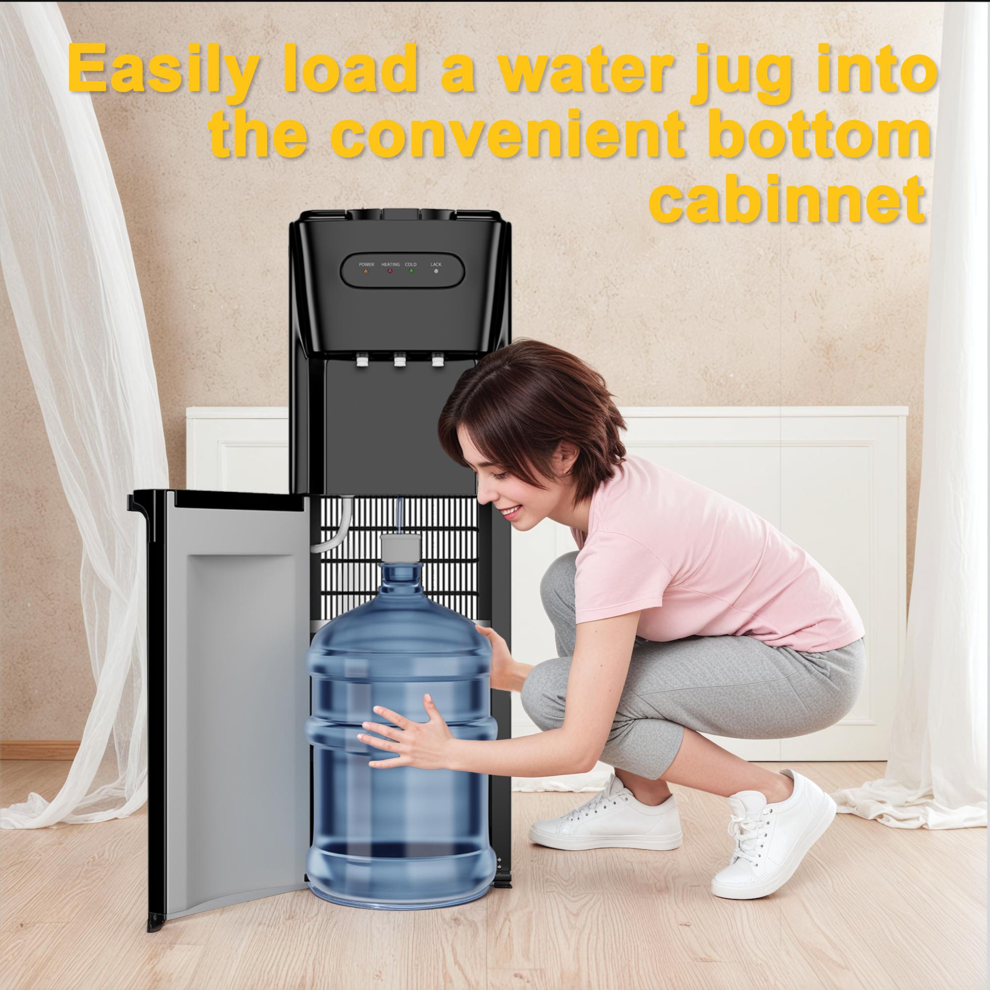 Bottom Loading Water Cooler Dispenser Hot Cold & Cool Water Dispenser for 3 or 5 Gallon Bottles, Empty Bottle Indicator, Child Safety Lock, Ideal for Office, Home, Living Room