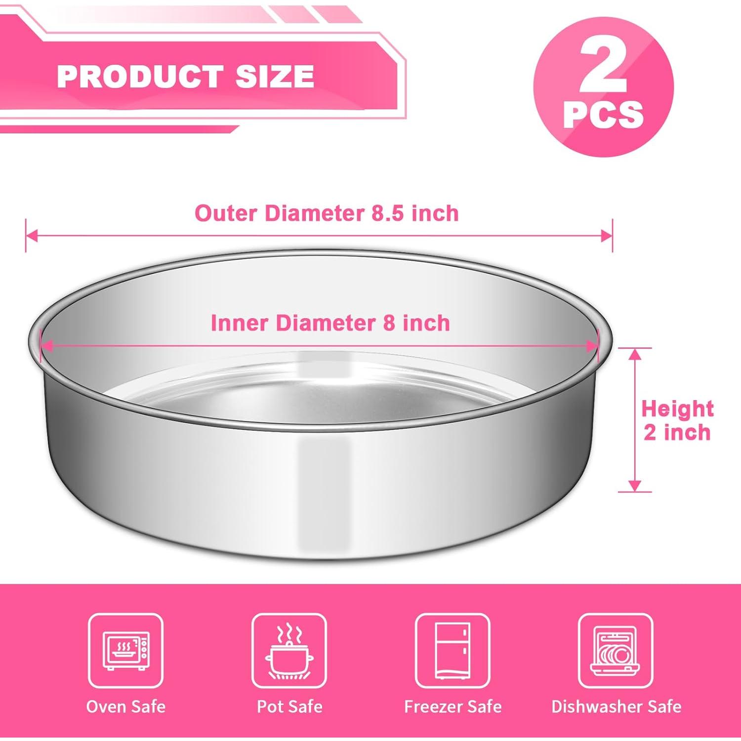 8 Inch Cake Pan Set of 2, Stainless Steel Round Layer Cake Baking Pans Tins, & , Leak-proof & Easy Clean & Dishwasher Safe 8 Inch Cake Pan Set of 2, Stainless Steel Round Layer Cake Baking Pans Tins, & , Leak-proof & Easy Clean & Dishwasher Safe