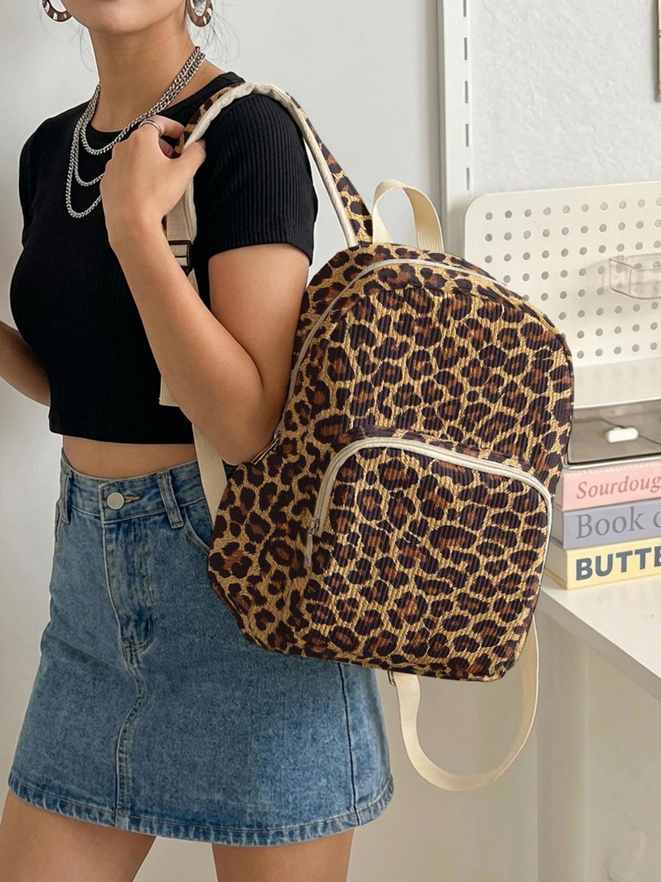 1 piece of 2D printed lady's backpack with leopard print pattern, chenille texture + layered storage + light weight reduction, Lightweight Backpack | perfect for students to go to class/shopping/short trips | combines atmosphere with practicality