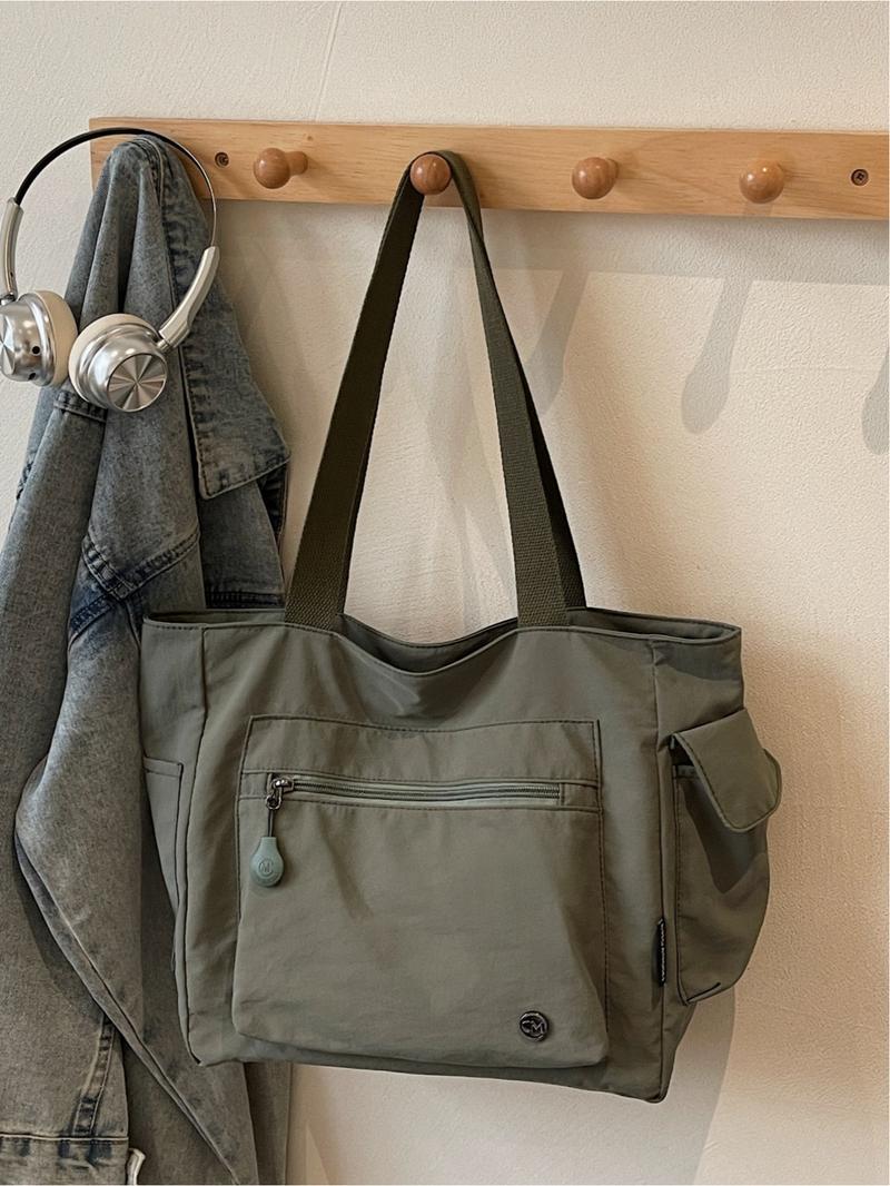 Japanese-style casual large-capacity canvas bag, student laptop bag, simple and lightweight shoulder/handbag/tote bag, zip closure. Suitable for work, school, commuting, shopping, Commuter tote bag, Canvas tote bags