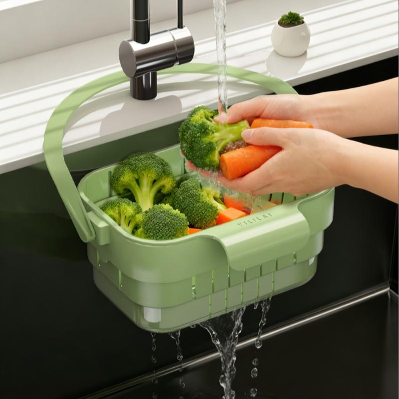 Foldable Adjustable Draining Basket, Keep Kitchen Counter Dry, Vegetable Washing Filter, Plastic Food Filter Accessory