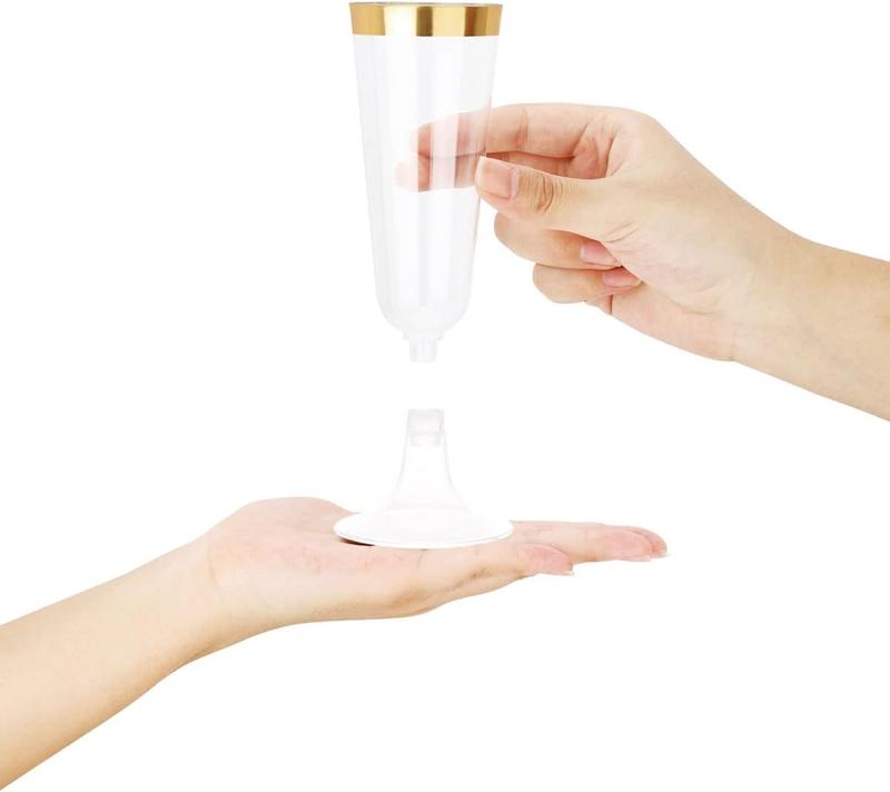 I00000 Silver Rim / Gold Rim Plastic Champagne Flutes Set Include 5 Oz Fancy Champagne Glasses  for Wedding ,Party,Birthday