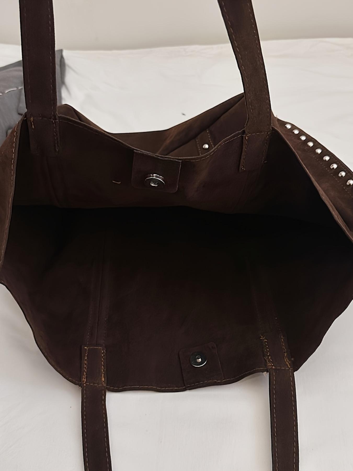 Autumn Winter New Casual Vintage Rivet Shoulder Bag, Large Capacity Women's Tote, Colors, Multifunctional Handbag