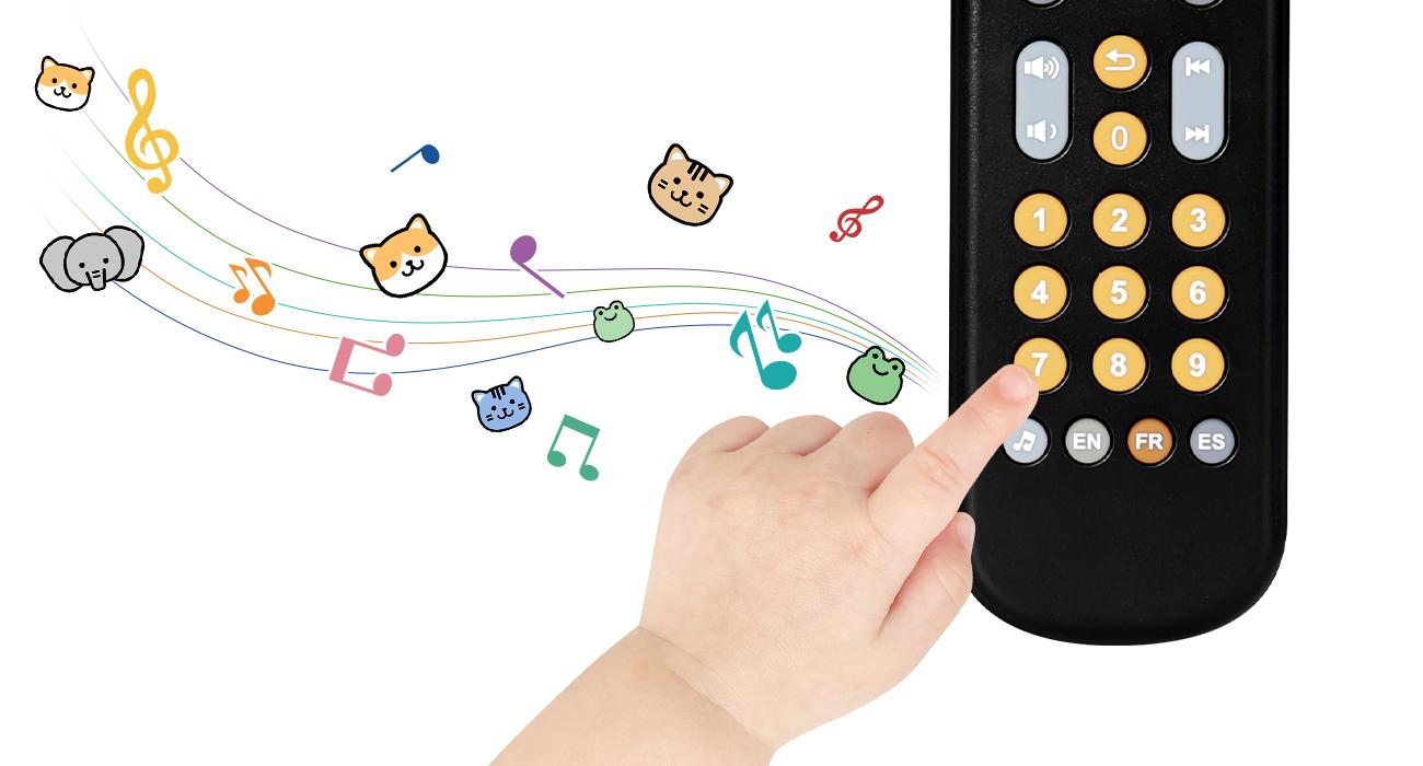 Orzbow Baby Remote Control Toy for 6 Months+ with Music, TV Remote Toy with Realistic Light and Sound - English, French and Spanish for Infant Play Remote Musical Toys, BPA Free, Black