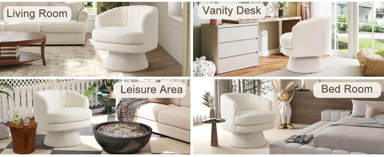 [SpringStatements] Hertford Swivel 360 Degree Swivel Barrel Chairs Accent Chair, Barrel ChairsModern Cozy Lambswool Accent Chair, Comfy Round Armchiars,  for Living Room, Bedroom Office