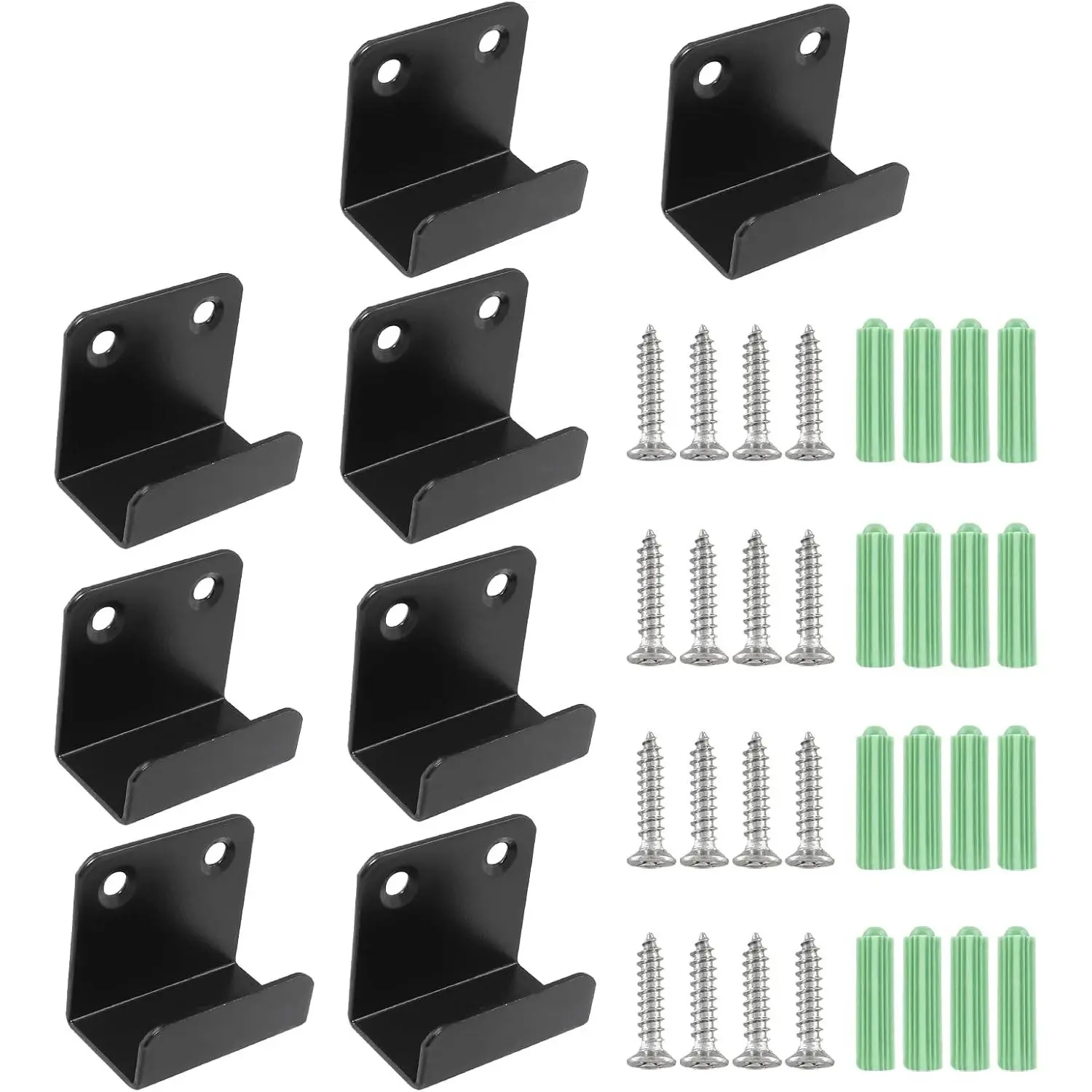 Black Steel Wall Hanger Brackets 20mm  8 Pk with Screws | Cold-Rolled Steel Heavy Duty, 20mm Inner , Flat Screw Cap Anti-Scratch, Rust-Proof, For Tile Frame Signage