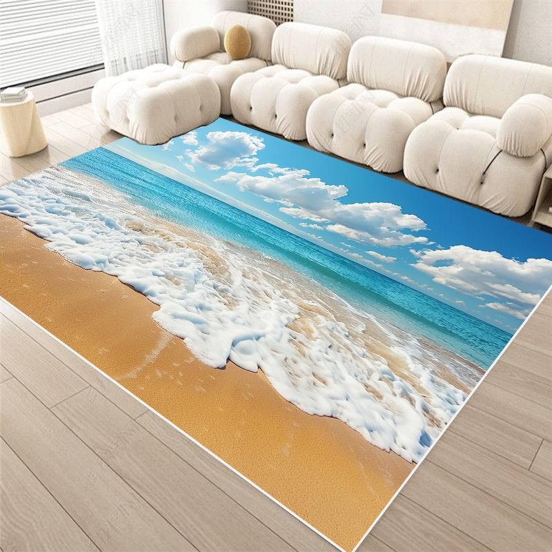 2D Ocean Wave Beach Flannel Area Rug - Realistic Sea Foam Sandy Shore Print Soft Mat for Living Room & Bedroom, Non-Slip Coastal Home Decor #OceanWaveRug #BeachSeafoamMat #CoastalHomeDecor #2DSeaCarpet #NonSlipFlannelRug