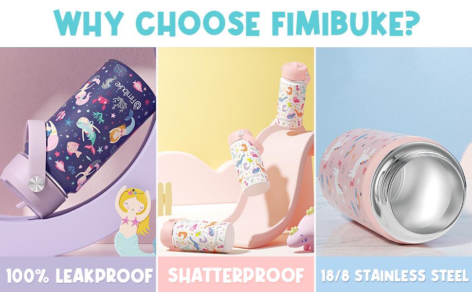 Fimibuke Insulated Water Bottle, 14oz or 18oz BPA-Free 18/8 Stainless Steel Travel Tumbler – Double Wall Vacuum, Leak-Proof Cup with Straw for School, Office, Outdoor Use