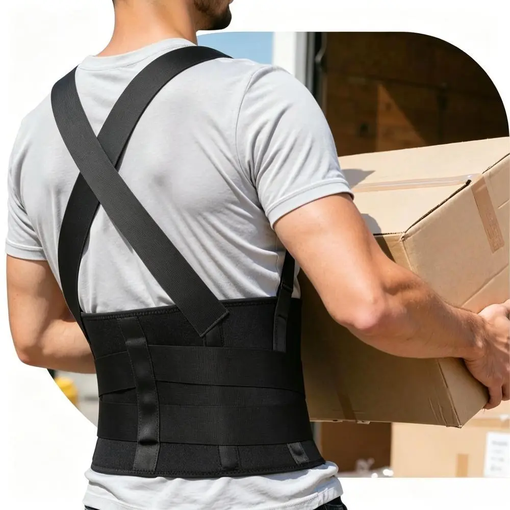 Work Back Brace for Men & Women Removable Suspender Straps for Heavy Lifting Lower Back Belt Waist Trainer Adjustable Shoulder Strap
