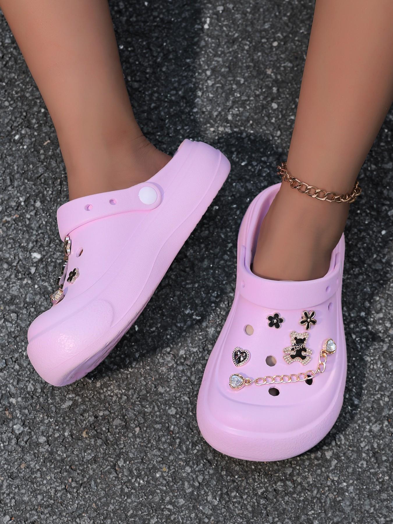 Women's Thick Sole Holey Shoes with Pearl Flowers, Unique Design Versatile Outdoor Sandals, Fashionable and Comfortable Footwear