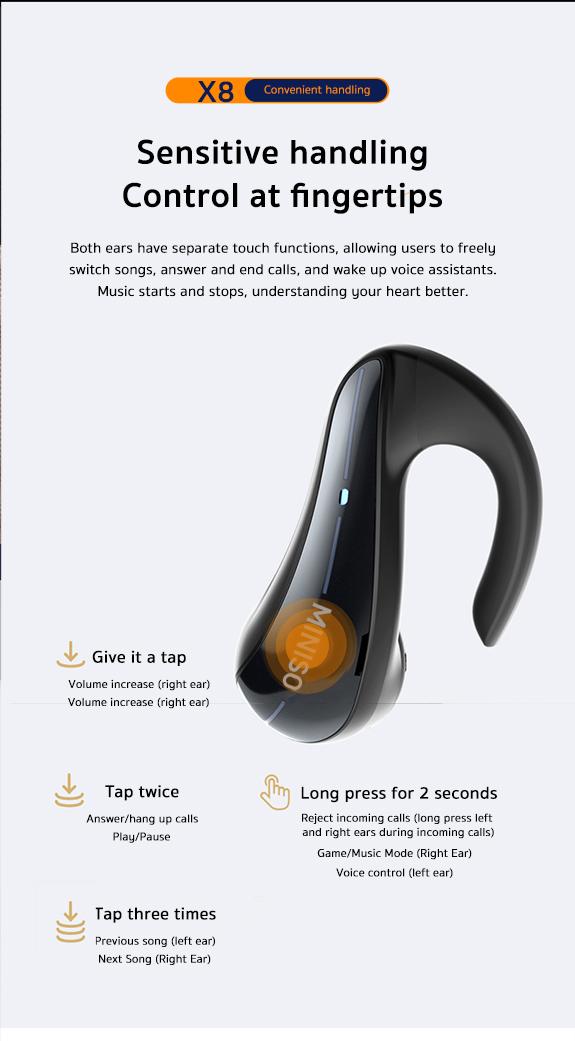 Miniso X8 True Wireless Open Ear Headphones Bluetooth 5.4 Over Ear Headphones for Running,Working Audio Earbuds Electronic