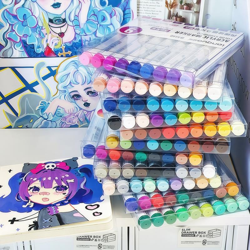 Acrylic Paint Soft Tip Marker Pen Set, 9 Colors/set Vibrant Marker, Suitable for Rocks, Ceramics, Wood, Canvas, Plastic, Glass, Stone, Calligraphy, Painting