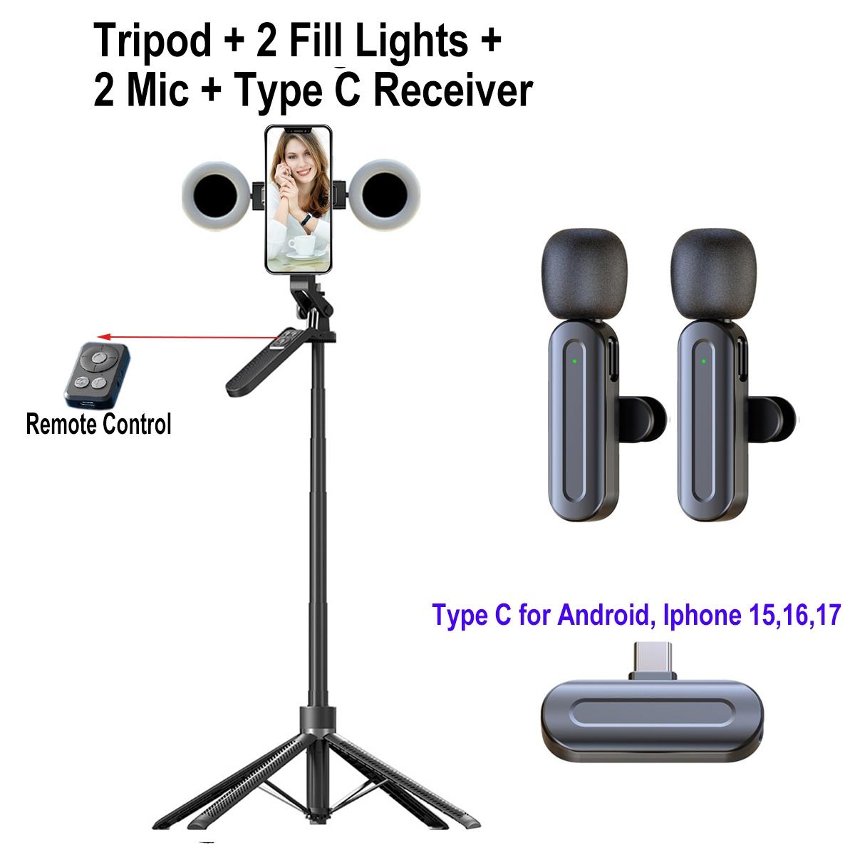5-In-1 Vlog Shooting Kit, 70-Inch Selfie Stick/tripod, Wireless Dual Lavalier Mic, Lightbox, Remote, Tiktok Creator Essential Set