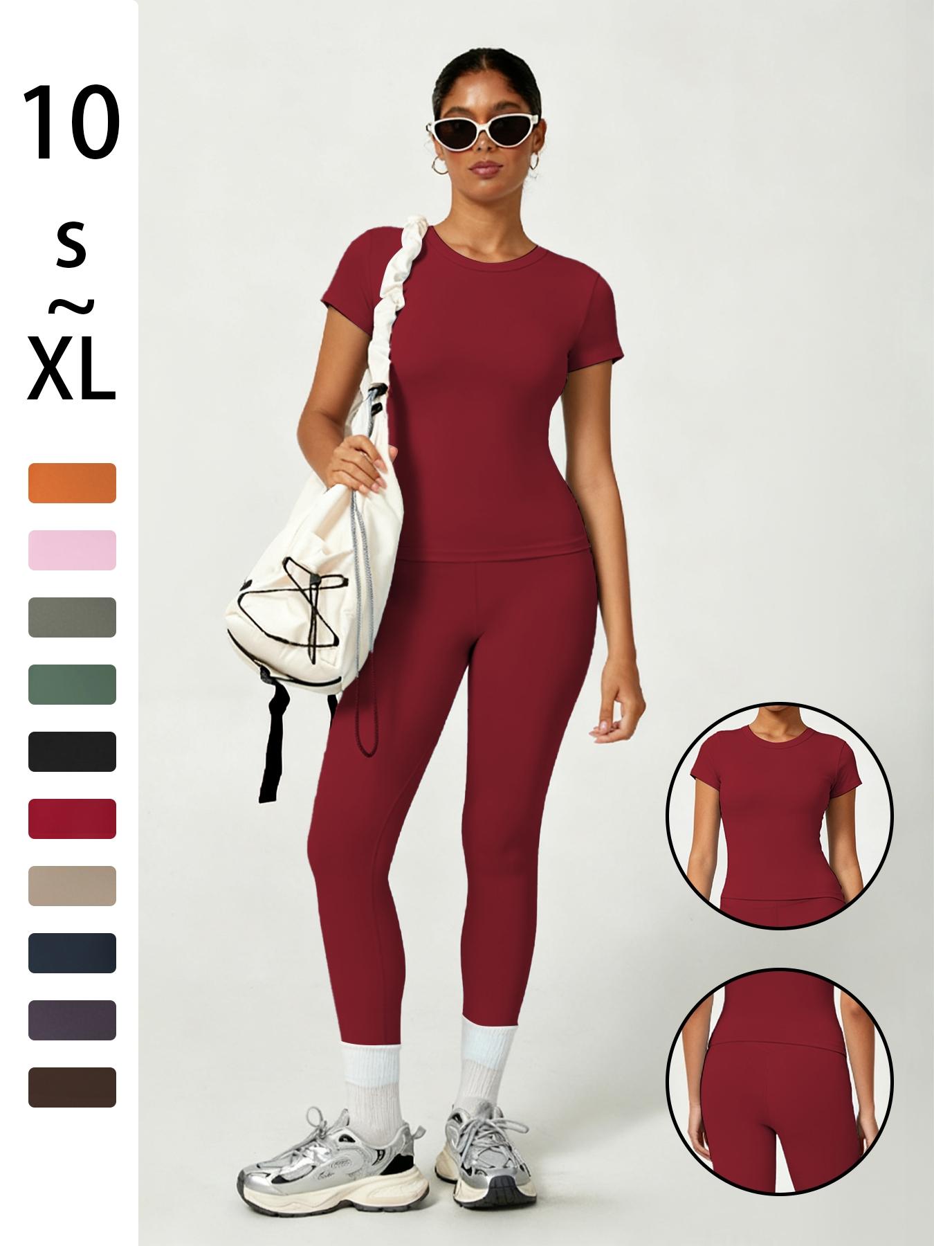 Women's Sporty Yoga Set, Soft Breathable Short-Sleeve Top & Skinny Elastic Pants, Sportswear for Fitness, Running and Outdoor Activities