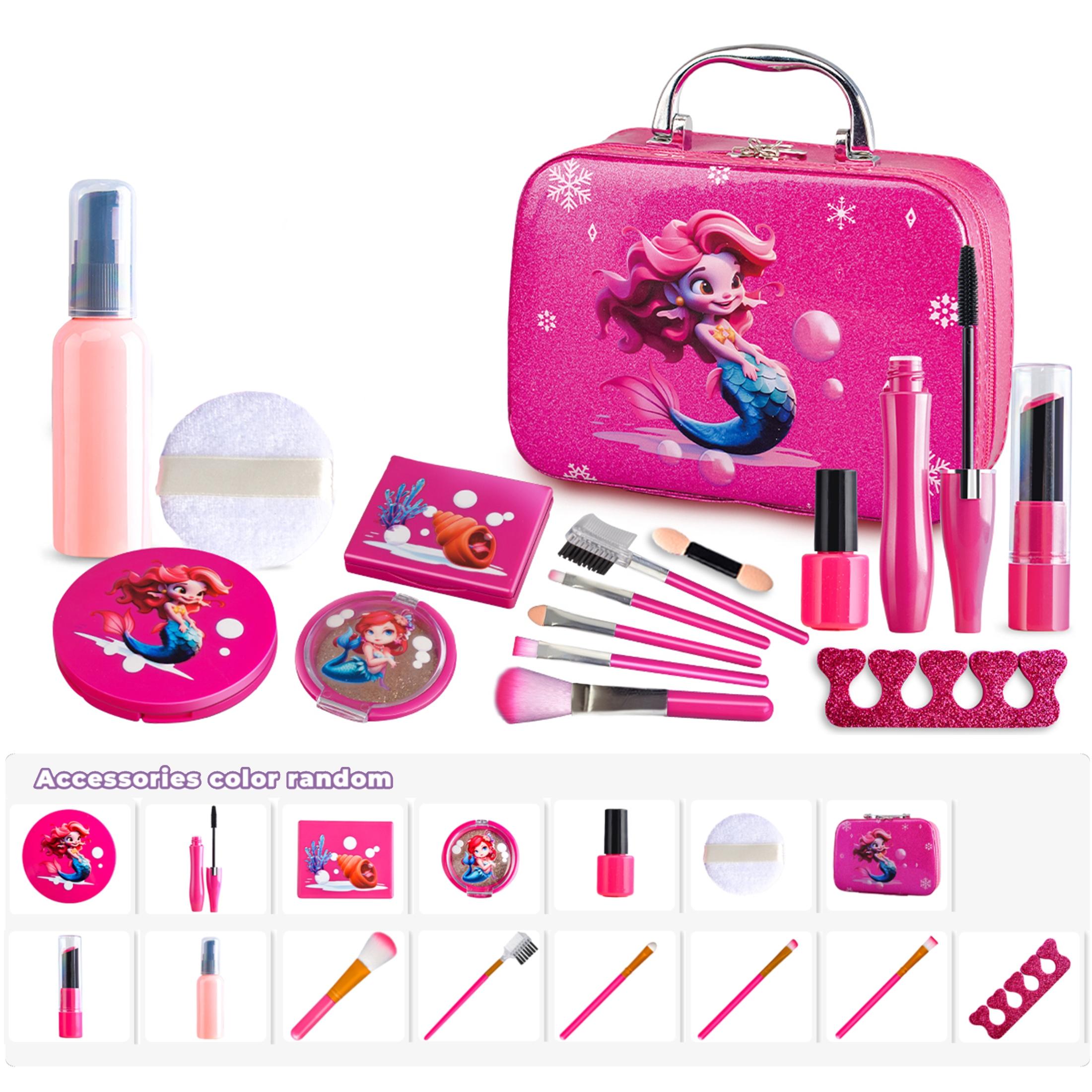 Realistic Makeup Toy Set, 22/14pcs Plastic Cosmetic Bag Kit, Non-Real Cosmetics, 3 to 9 Years Old, Princess Birthday Gift