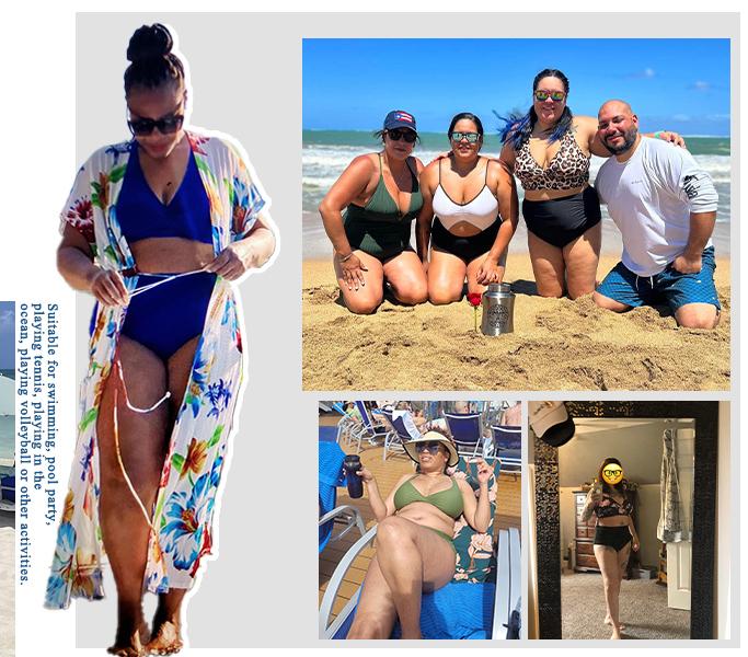 Yonique Women's Two Piece Plus Size Bikini Set, V Neck Top & Full Coverage High Waisted Bikini Bottom, Tummy Control Swimwear for Beach Swimming Holiday Vacation