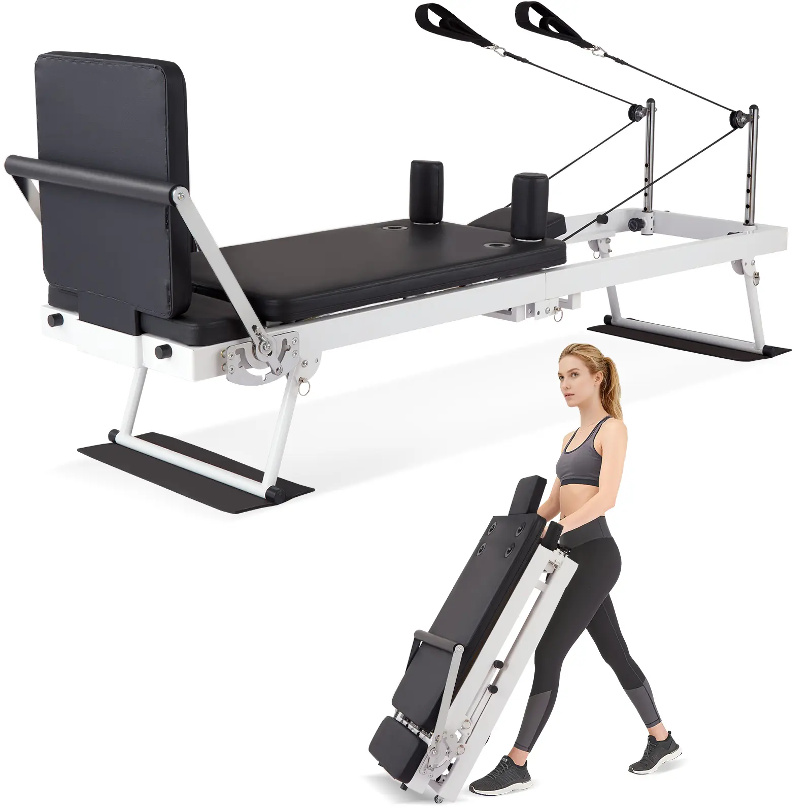 Gaomon Collapsible Pilates Reformer Machine, Heavy Duty Foldable Home Gym Equipment with Jump Board, Adjustable Resistance Springs for Core Strength, Low Impact Workout, Easy Assembly